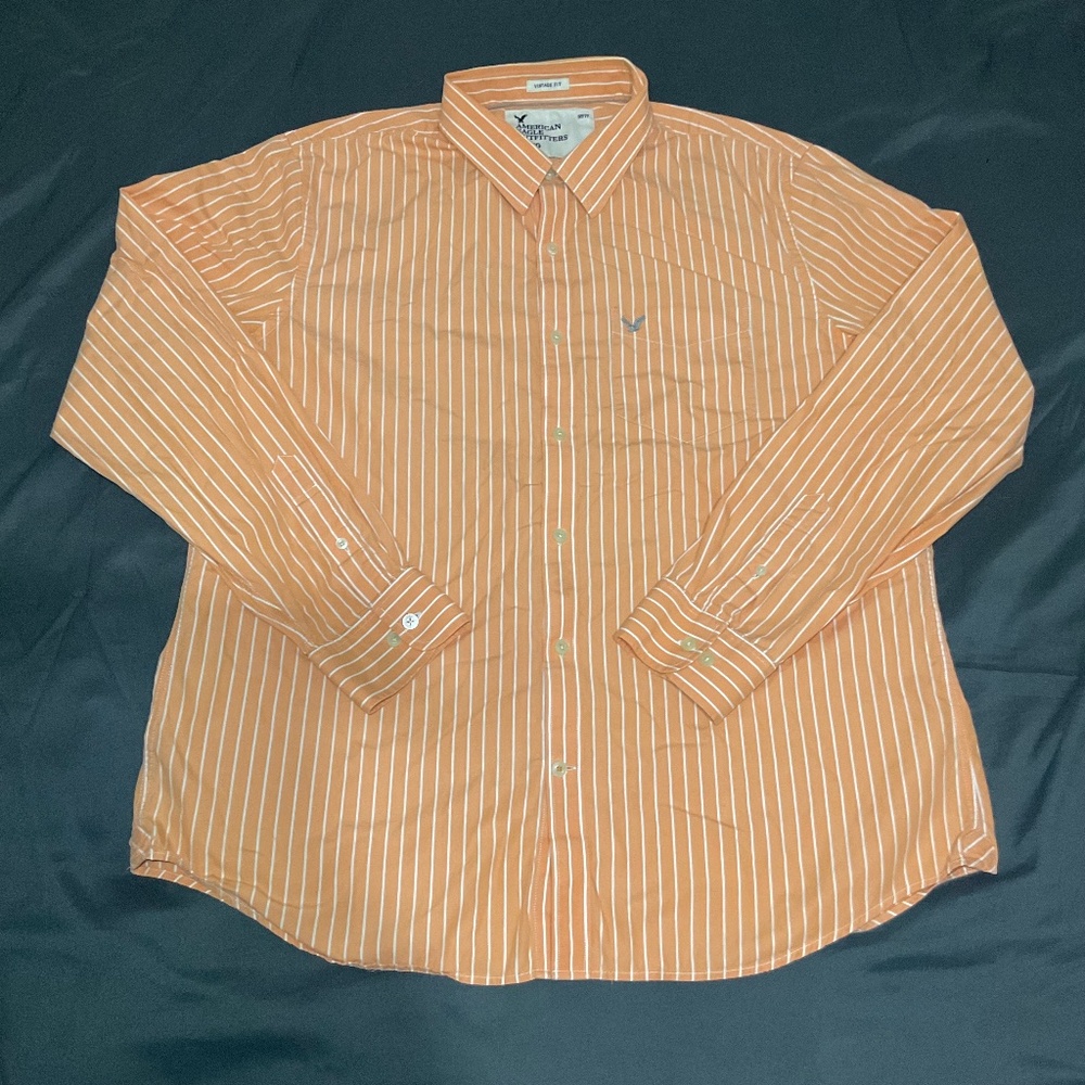 American Eagle 100% Cotton Button Down Shirt Mens XL #77 Vintage Fit Striped